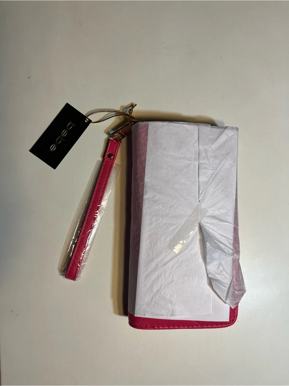 bebe Pink Quilted Wristlet Wallet with Crystal Logo NWT